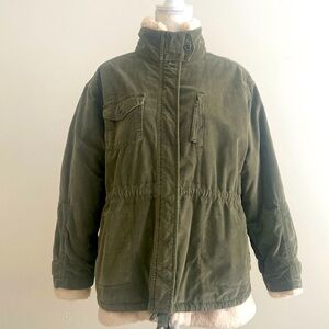 Marrakech Green Corduroy Faux Sherpa Coat